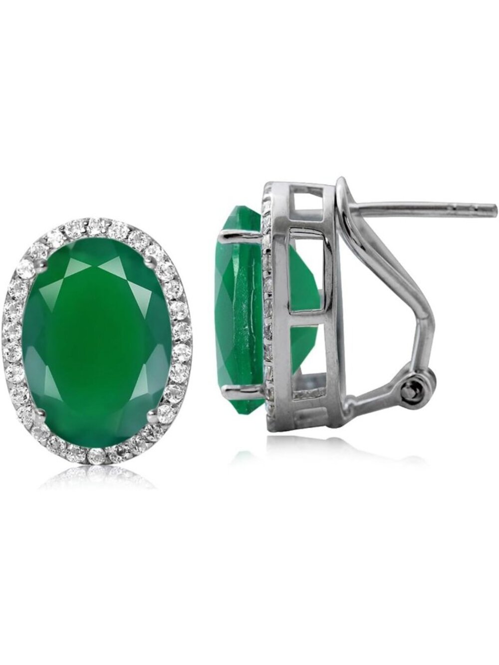Genuine Gemstone Oval 14x10mm Sterling Silver Omega Clip Classic Earrings
